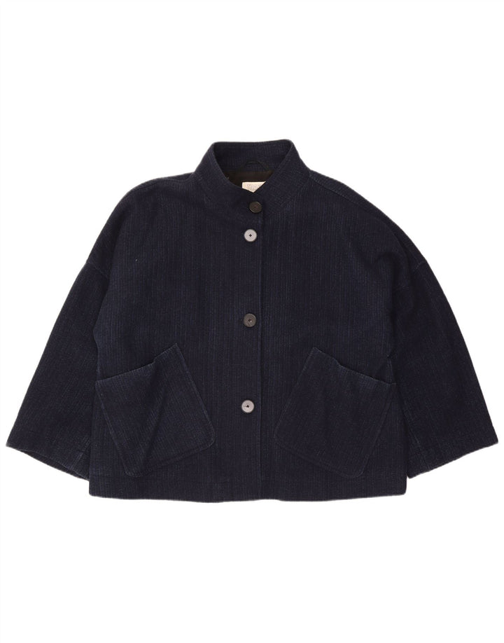 Sobretudo feminino Toast UK 18 XL lã listrada azul marinho