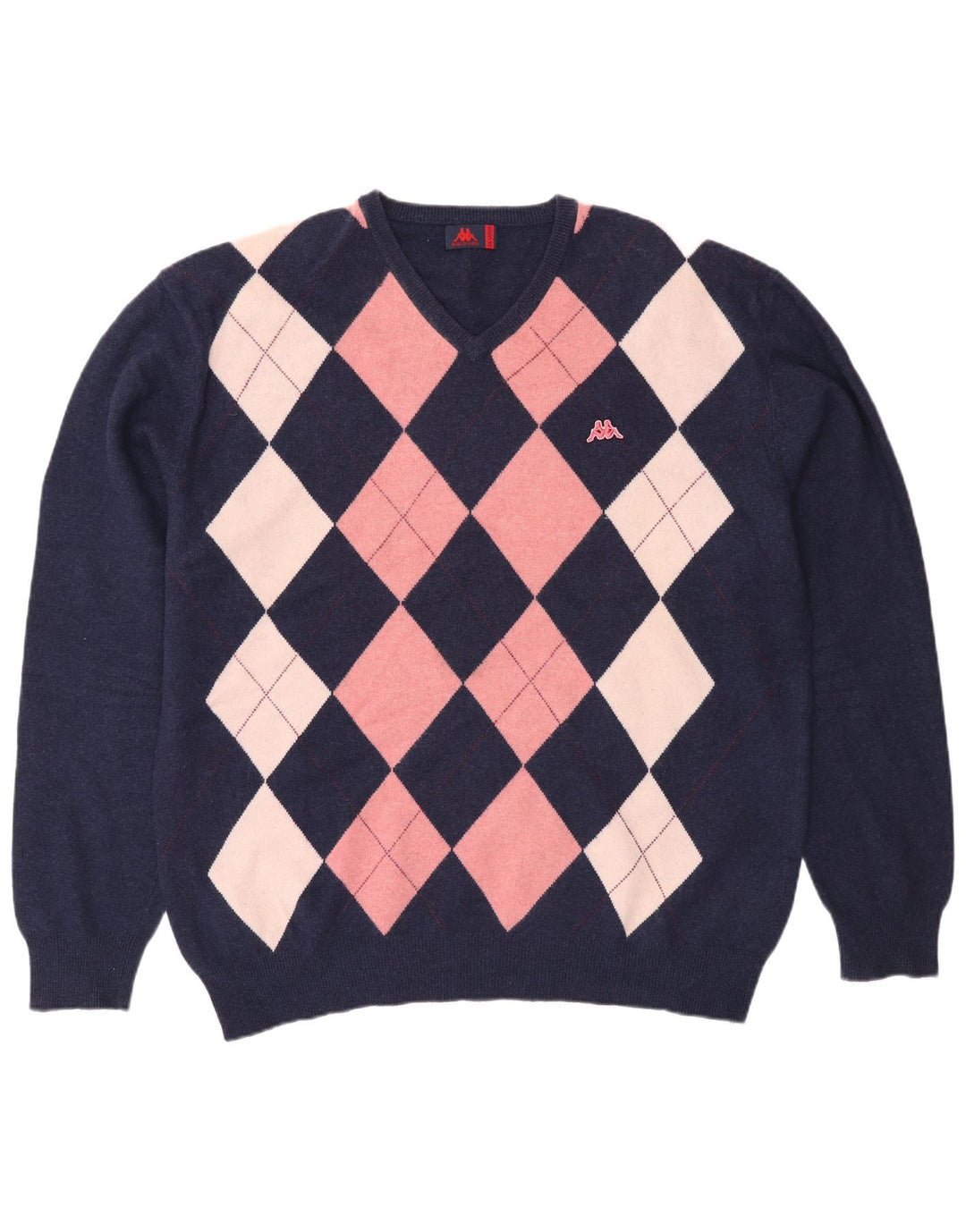 Suéter masculino Kappa com decote em V 2XL azul marinho Argyle/lã diamante