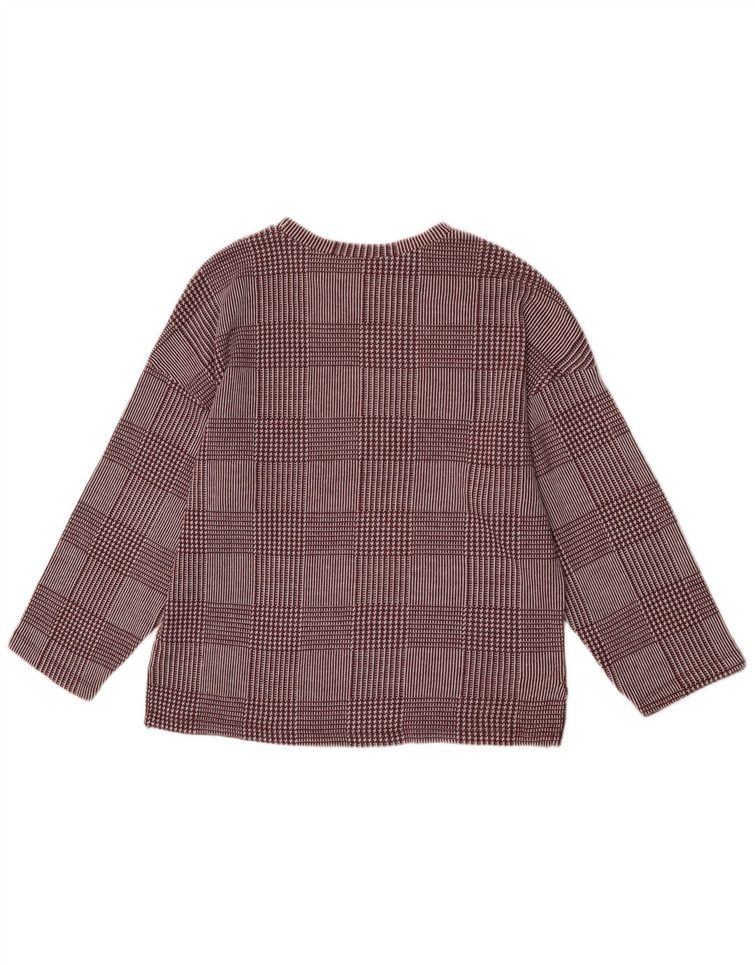 Top feminino Zara manga 3/4 Reino Unido 14 xadrez médio borgonha