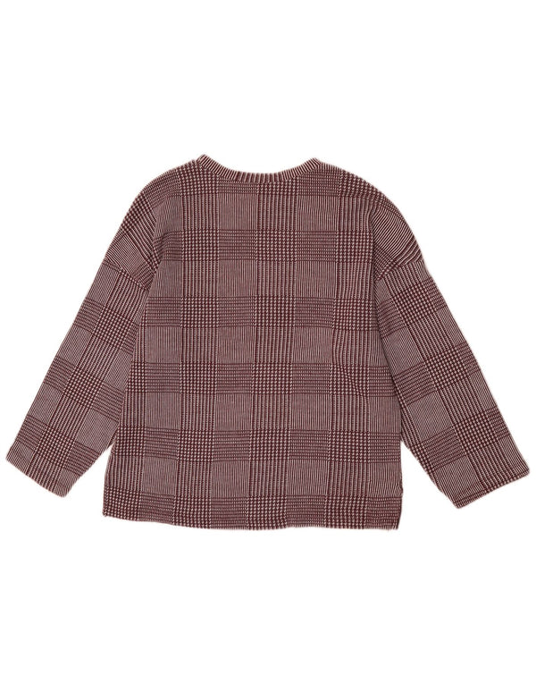 Top feminino Zara manga 3/4 Reino Unido 14 xadrez médio borgonha