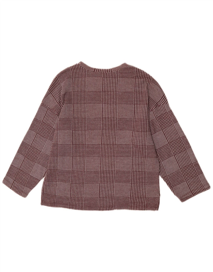Top feminino Zara manga 3/4 Reino Unido 14 xadrez médio borgonha