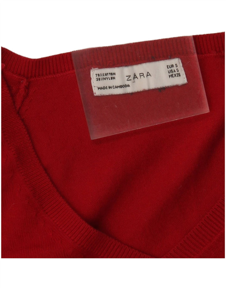 Suéter feminino Zara com decote em V Reino Unido 8 pequeno algodão vermelho