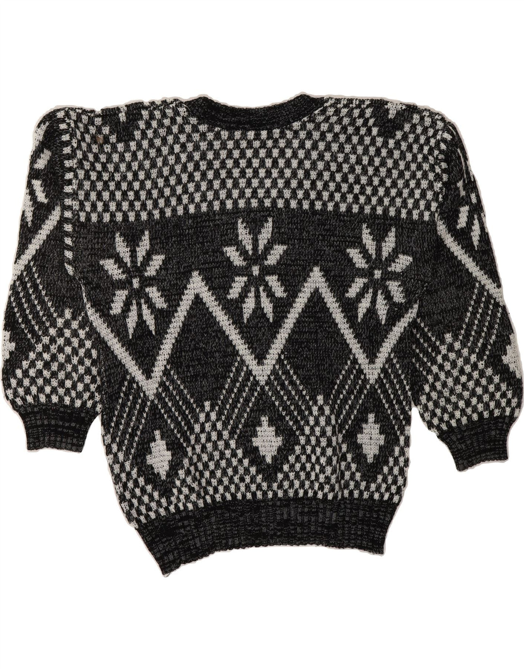 VINTAGE Mens V-Neck Jumper Sweater XL Black Fair Isle Vintage Vintage and Second-Hand Vintage from Messina Hembry 