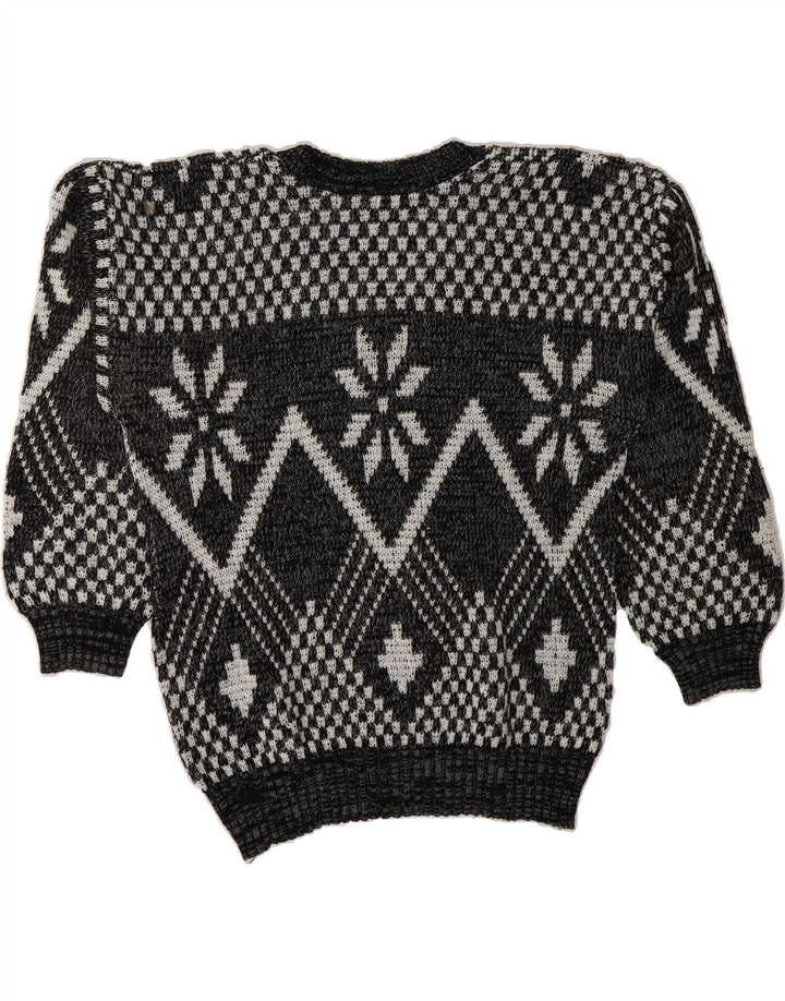 VINTAGE Mens V-Neck Jumper Sweater XL Black Fair Isle Vintage Vintage and Second-Hand Vintage from Messina Hembry 