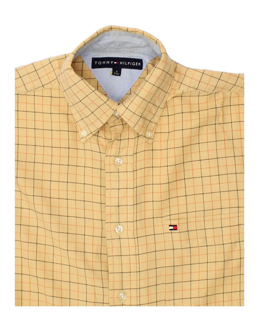 Camisa masculina TOMMY HILFIGER pequena xadrez amarela de algodão