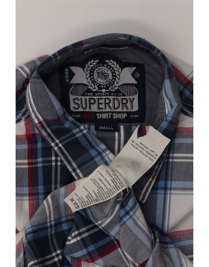 Camisa masculina SUPERDRY pequena xadrez azul marinho de algodão
