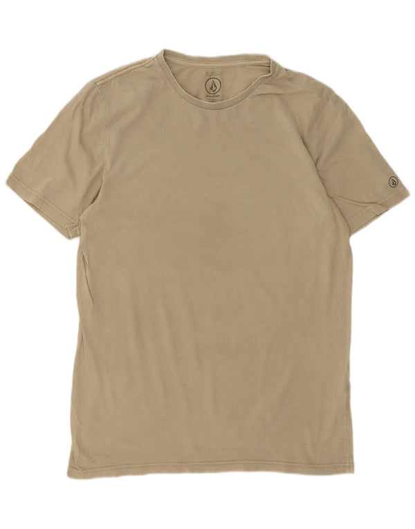 Volcom Mens Modern Fit T-Shirt Top Pequeno Algodão Bege