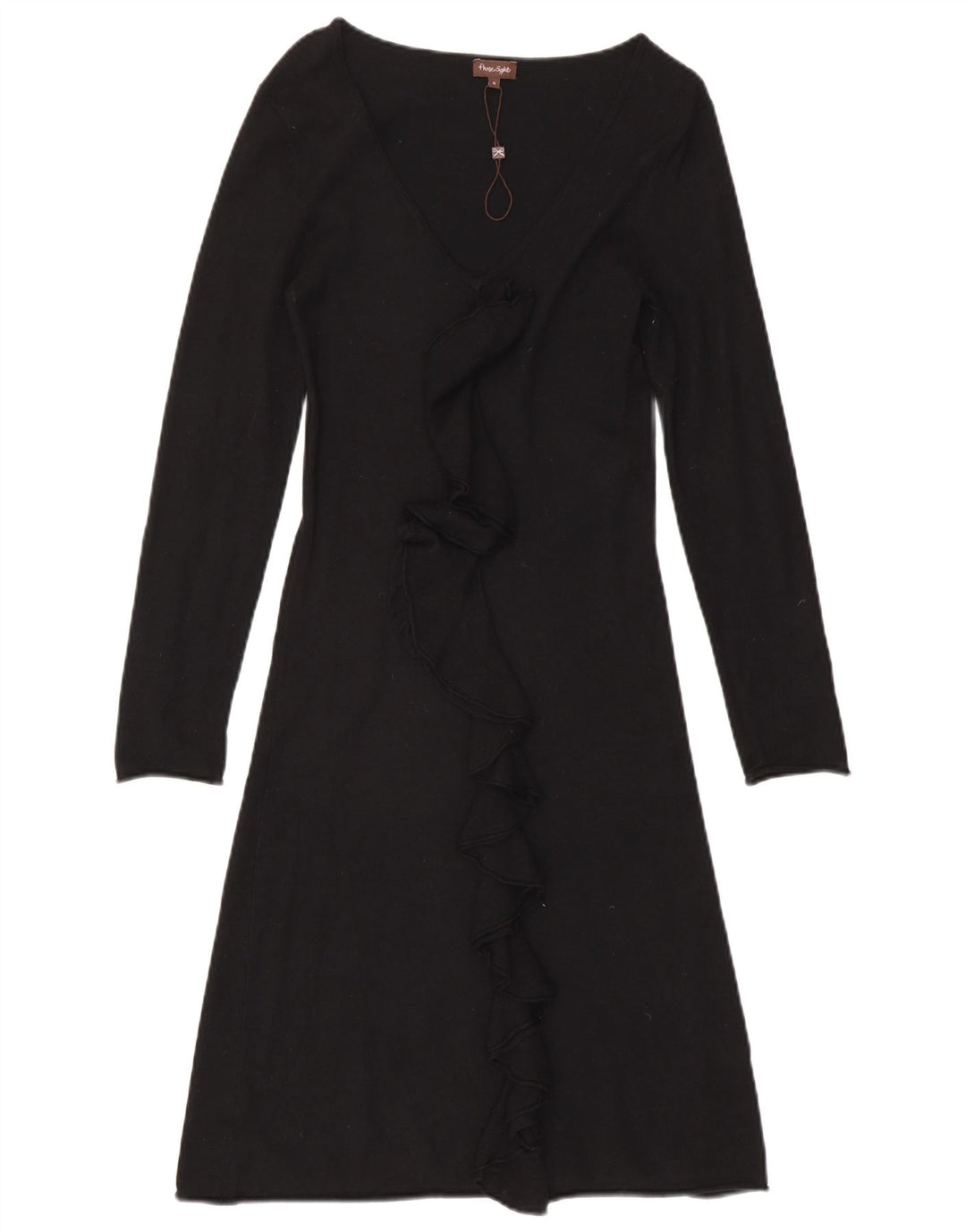 Vestido jumper feminino Phase Eight com babados na frente e manga comprida Reino Unido 8 pequeno preto