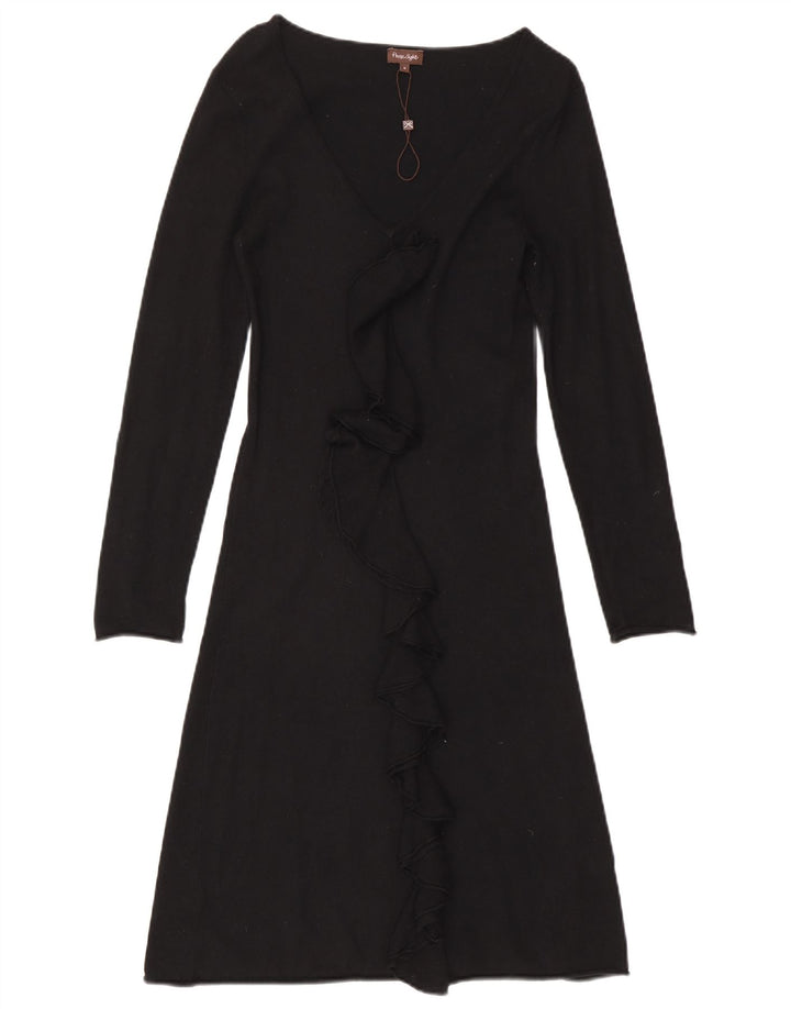 Vestido jumper feminino Phase Eight com babados na frente e manga comprida Reino Unido 8 pequeno preto