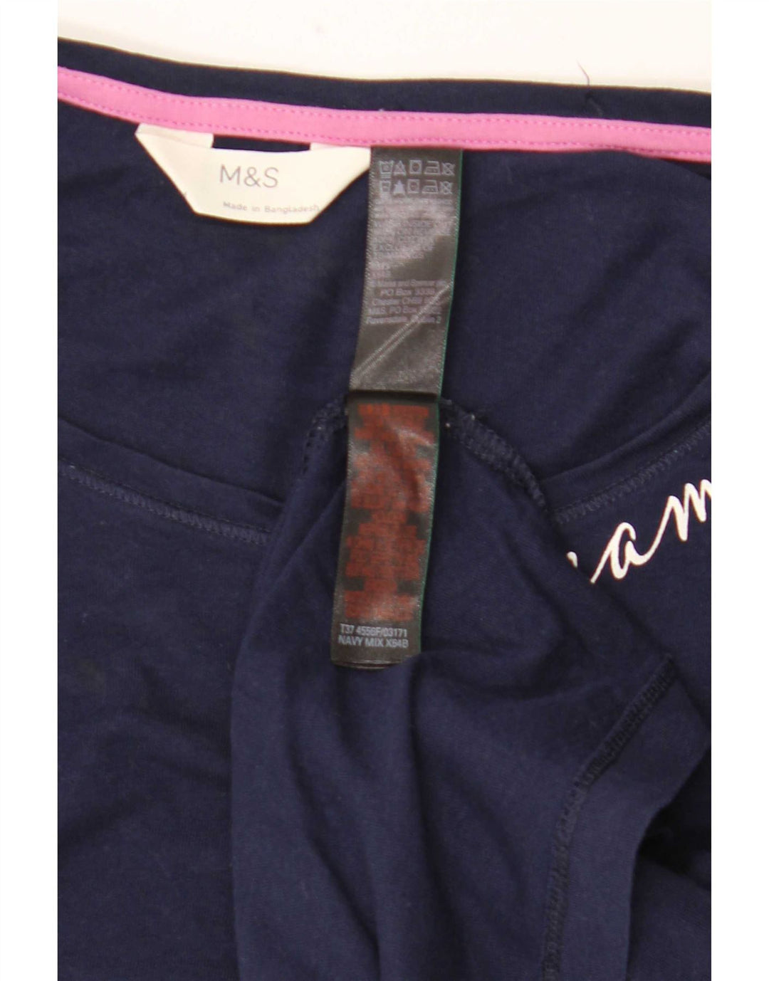 Top feminino Marks & Spencer manga comprida Reino Unido 14 algodão azul marinho médio