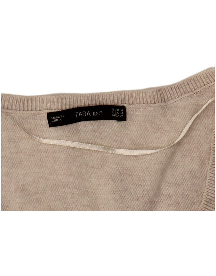 Zara Suéter feminino oversized com decote em V Reino Unido 14 Médio Bege