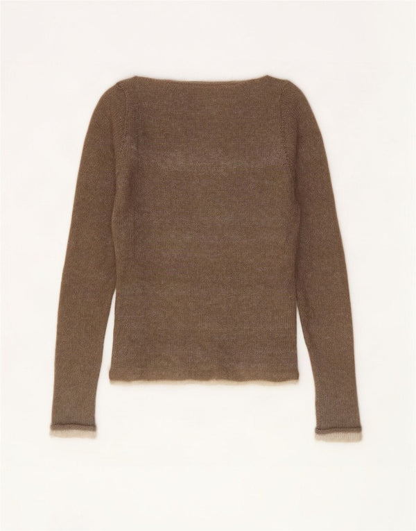 Suéter feminino vintage com gola canoa Reino Unido 8 pequeno marrom
