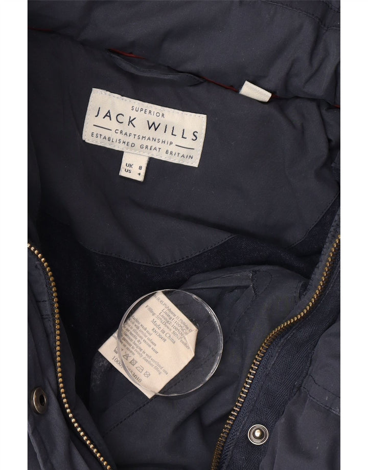 Jaqueta feminina acolchoada com capuz Jack Wills Reino Unido 8 poliéster azul marinho pequeno