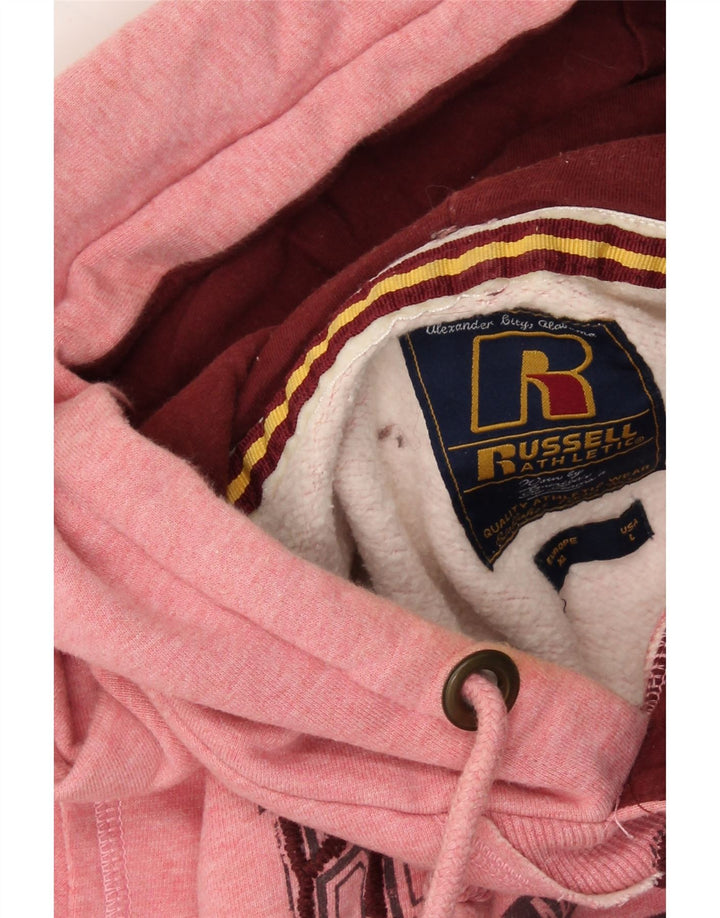 RUSSELL ATHLETIC Mens Graphic Hoodie Jumper Large Pink Cotton Vintage Russell Athletic and Second-Hand Russell Athletic from Messina Hembry 