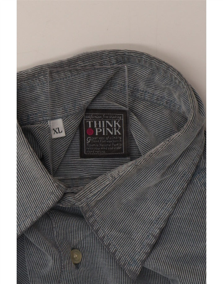 Camisa masculina THINK PINK XL azul risca de giz de algodão