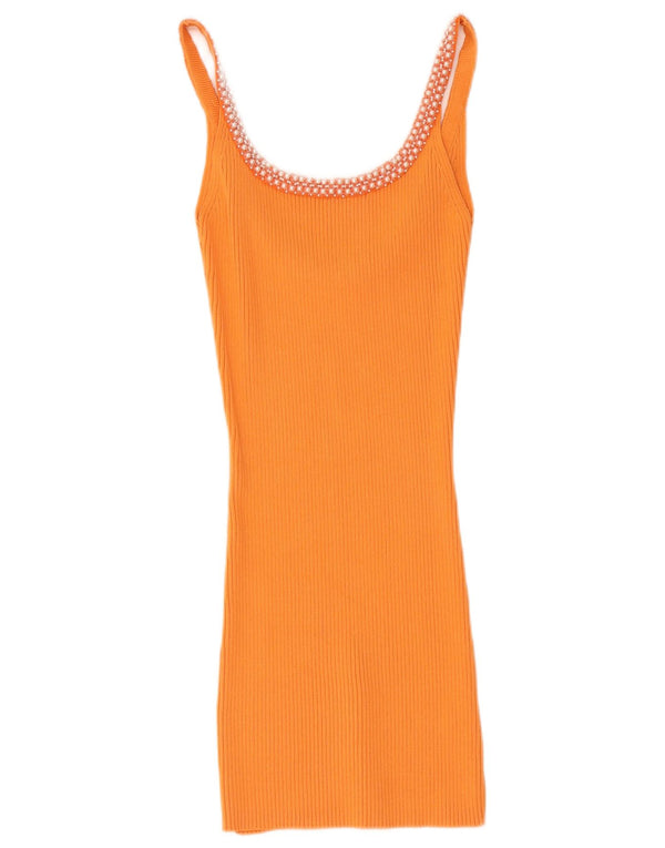 Zara Womens Slim Fit Cami Top UK 14 Médio Laranja Viscose