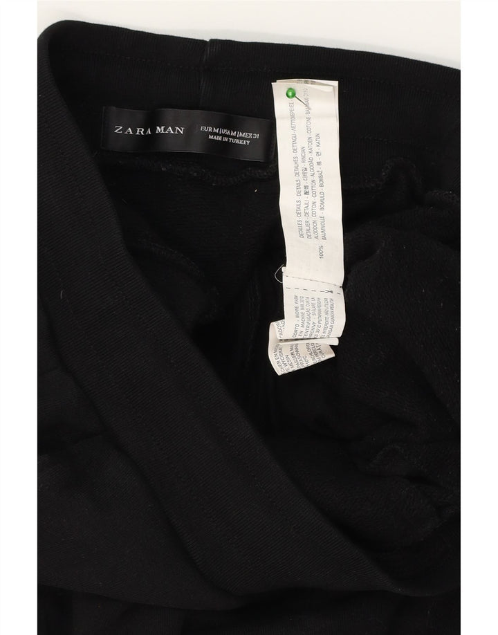 Zara Calça de treino masculina de algodão preto médio