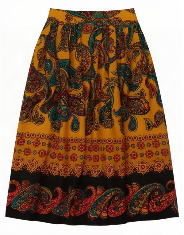 Saia feminina plissada evasê Byblos IT 44 médio W30 amarelo paisley