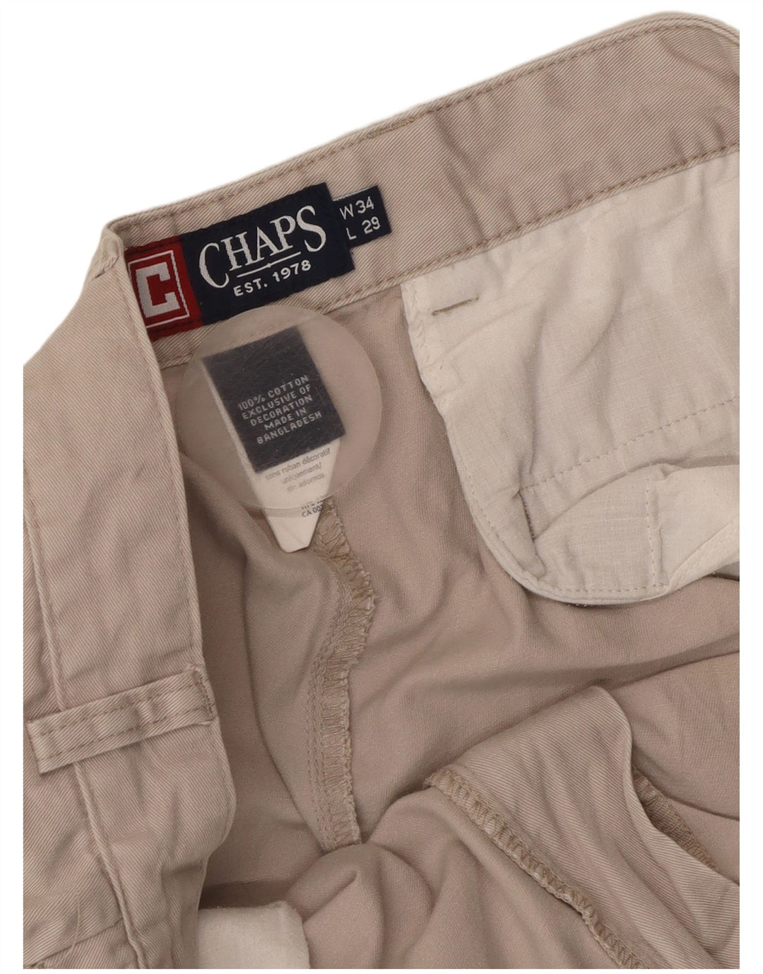 Calça Chino Masculina Reta CHAPS W34 L29 Algodão Bege