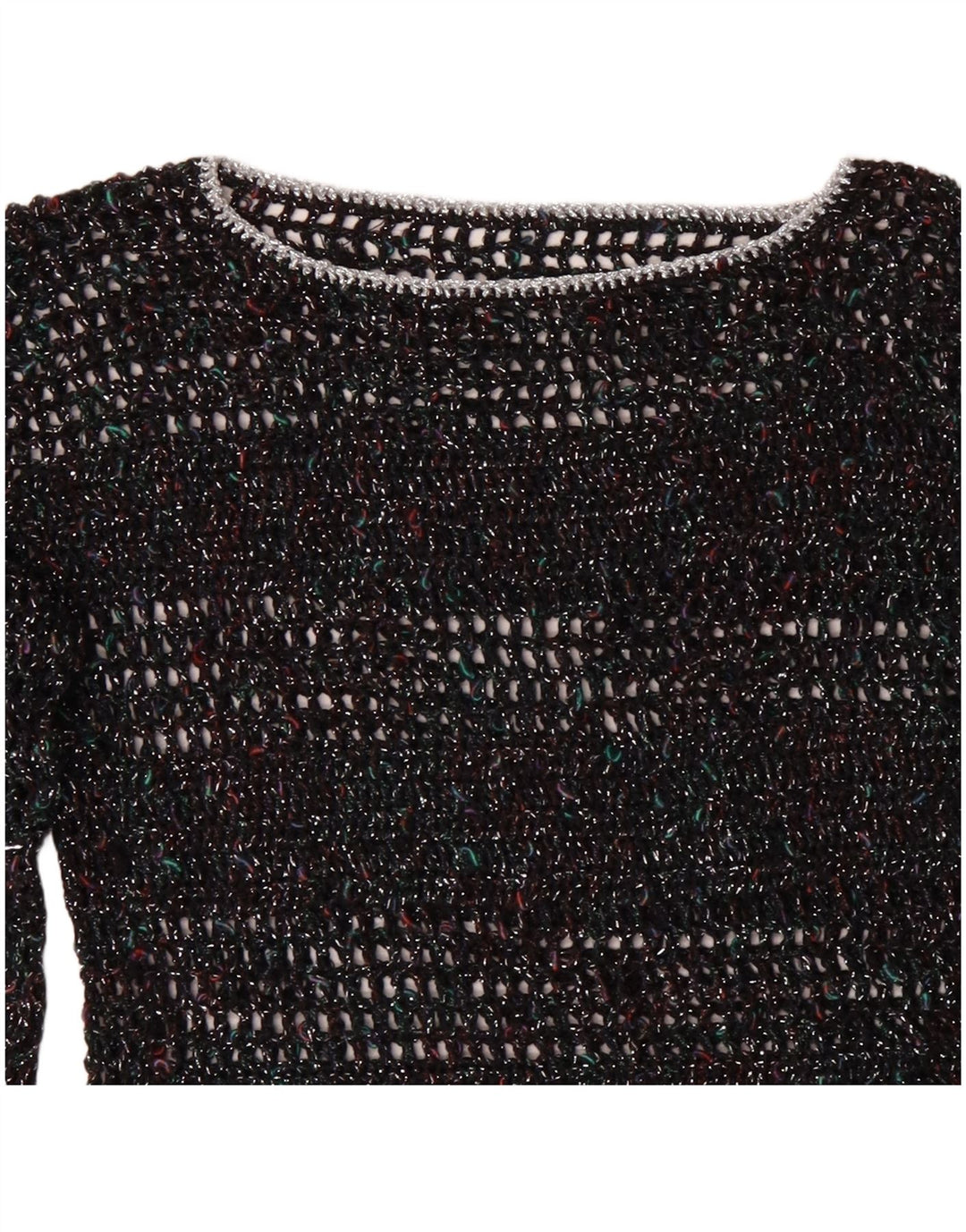 Suéter feminino VINTAGE com gola canoa UK 12 médio multicolorido manchado