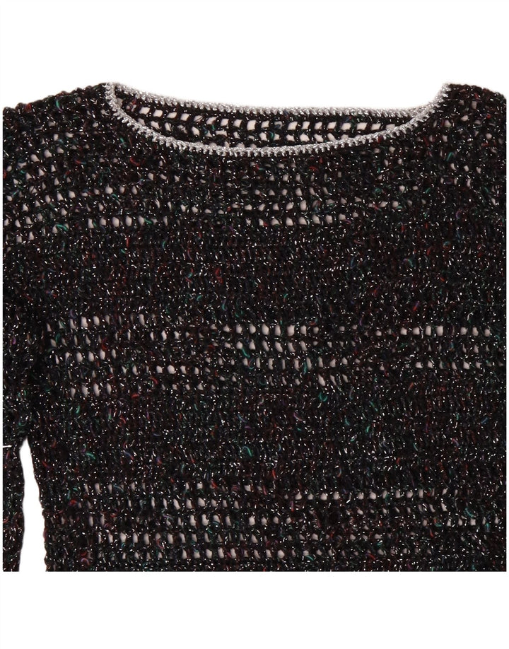 Suéter feminino VINTAGE com gola canoa UK 12 médio multicolorido manchado