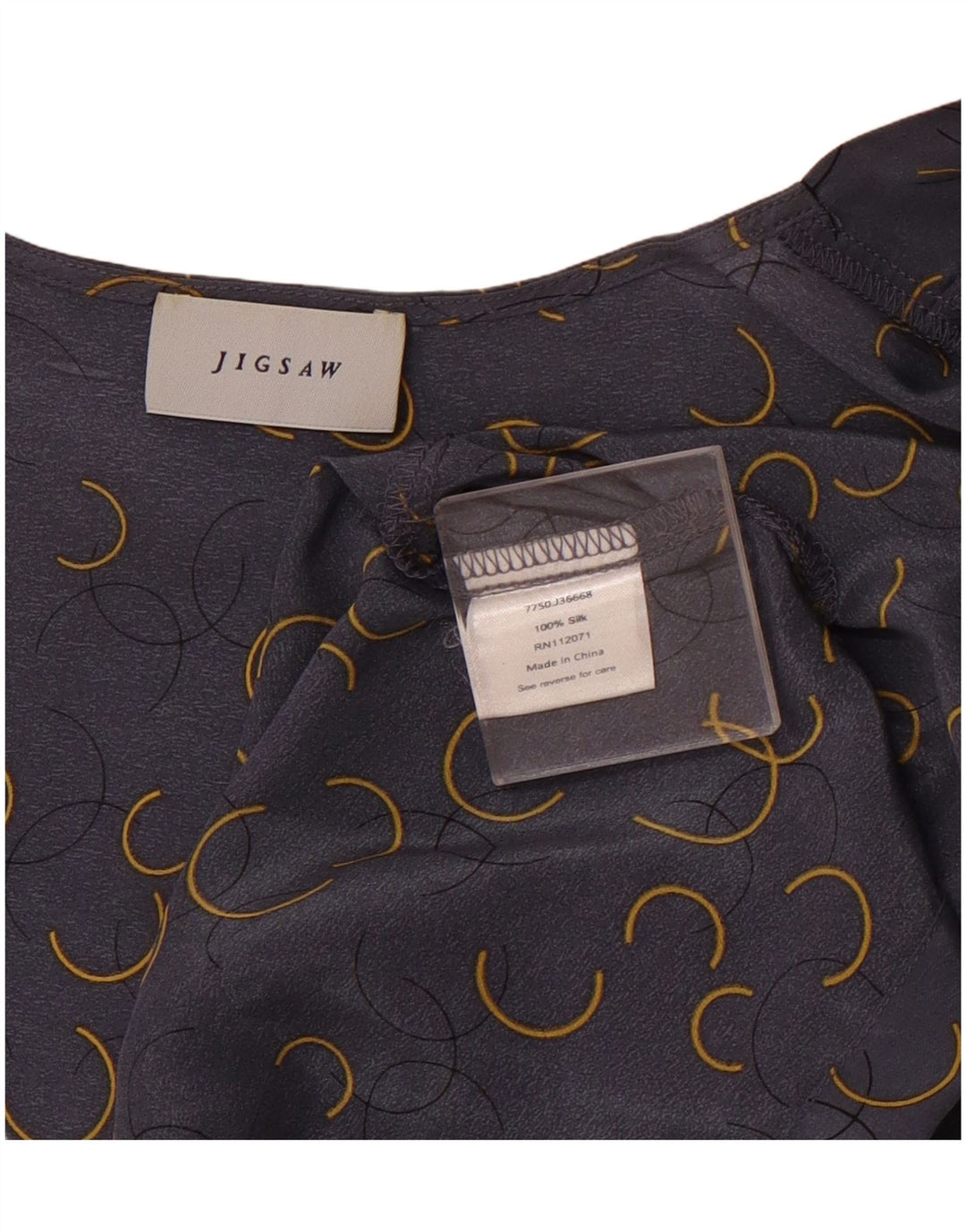 Cardigan feminino de manga curta JIGSAW Reino Unido 18 XL seda geométrica cinza