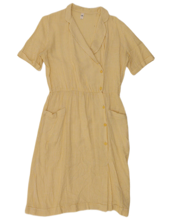 Camisa feminina vintage de mangas curtas, vestido IT 46 listra amarela grande