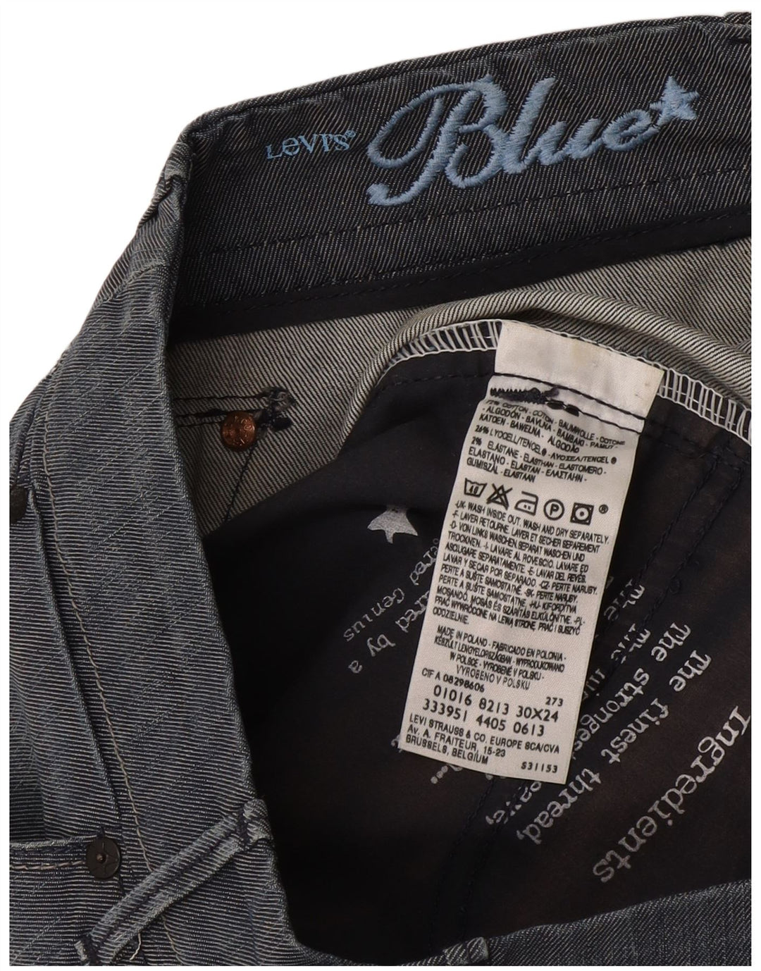 Calças cortadas femininas Levi's W30 L24 algodão azul