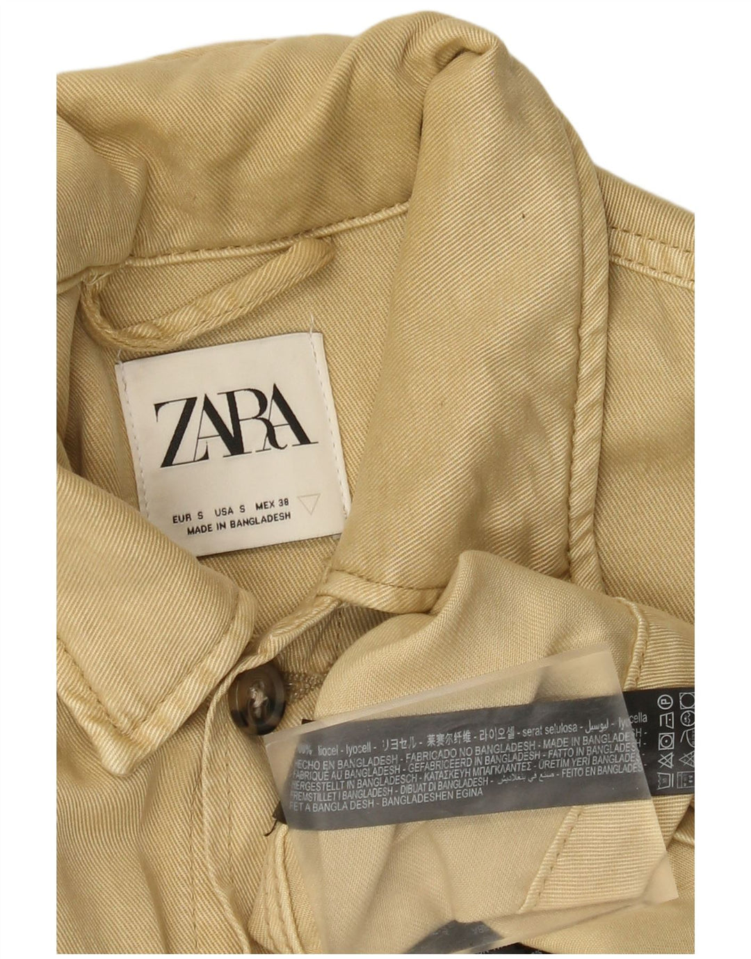 Jaqueta utilitária masculina Zara UK 36 pequena bege Lyocell