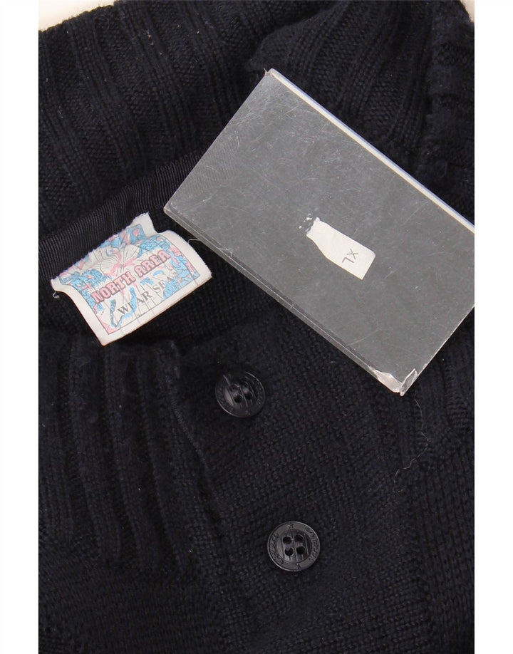 Suéter Cardigan Masculino Vintage XL Lã Virgem Azul Marinho