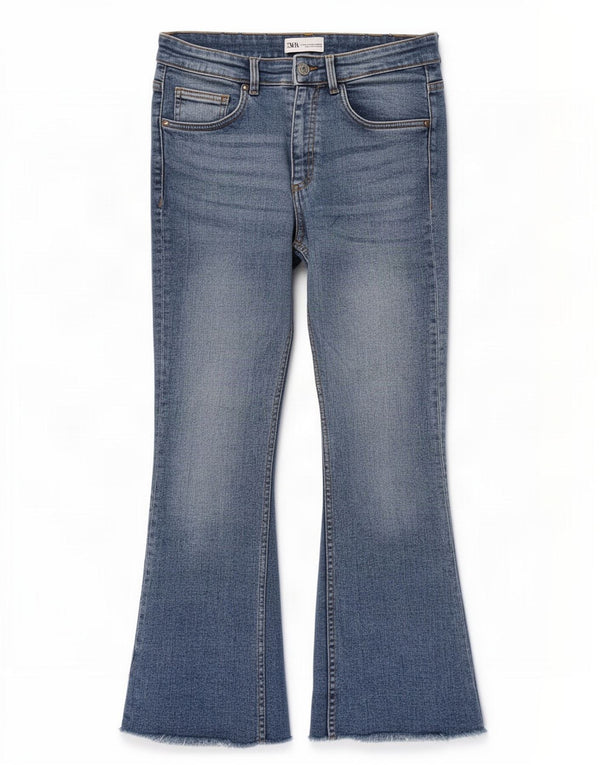 Zara Calça Jeans Feminina Flared EU 40 Médio W30 L26 Azul