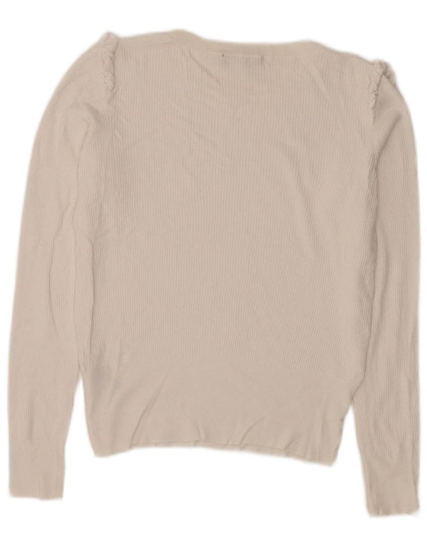 Suéter feminino Oasis com gola canoa grande Reino Unido 10 viscose branca pequena