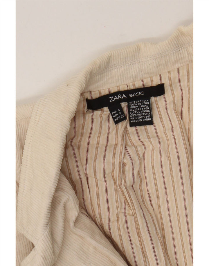 Zara Jaqueta blazer feminina de veludo cotelê com 3 botões Reino Unido 8 algodão bege pequeno