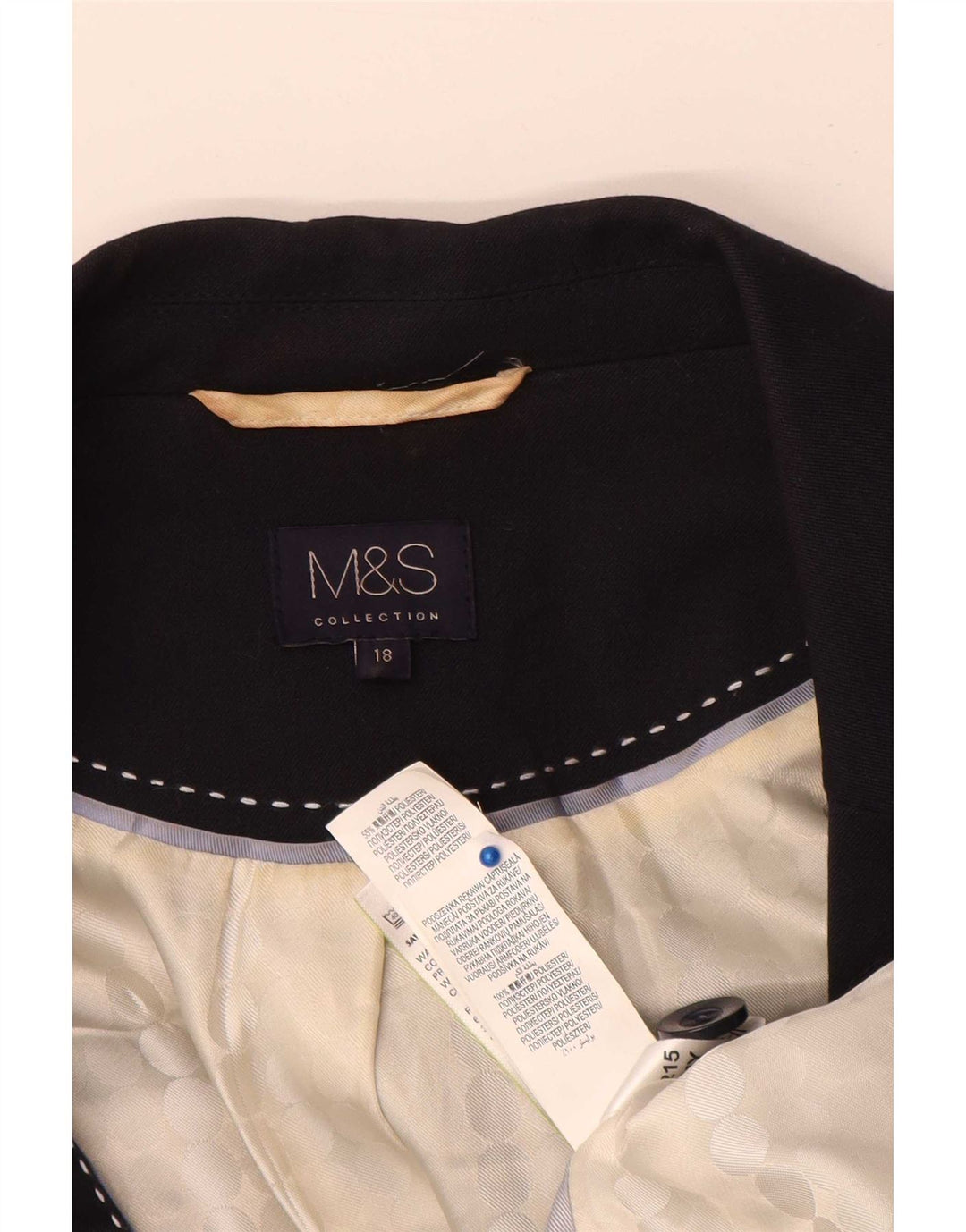 Jaqueta blazer feminina Marks & Spencer com 1 botão Reino Unido 18 XL azul marinho poliéster
