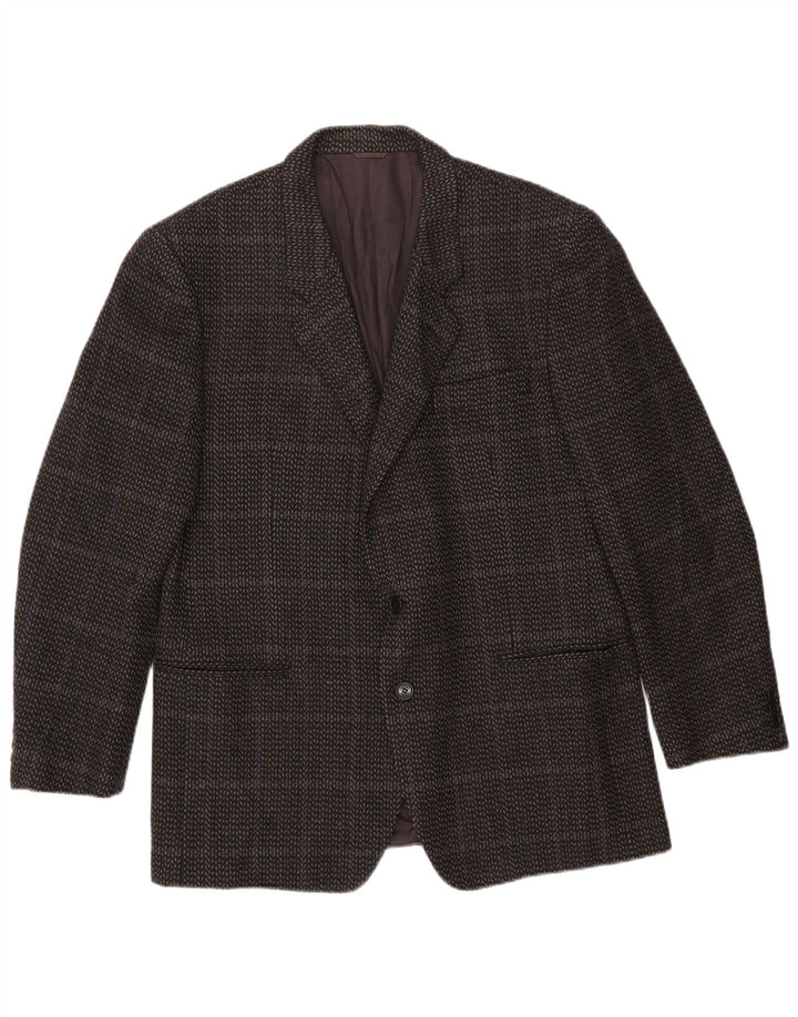 Jaqueta blazer masculina Cerruti 1881 com 2 botões IT 54 2XL lã de cordeiro xadrez cinza