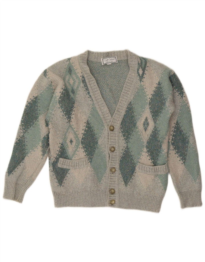 Suéter cardigã masculino Gran Sasso cinza médio Argyle/lã diamante