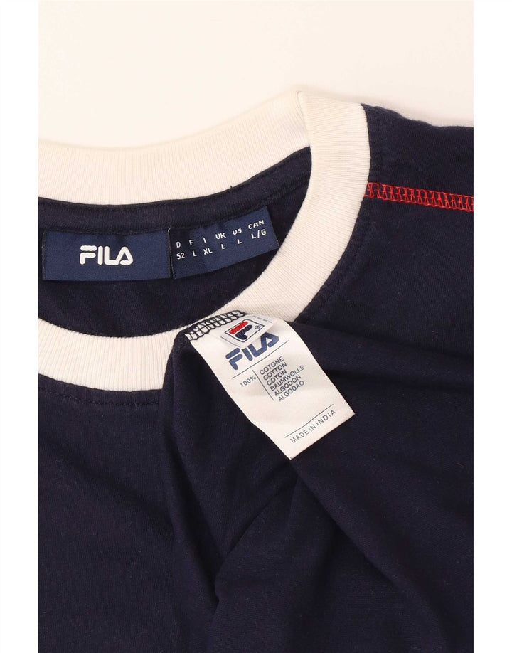 Camiseta masculina Fila Top grande algodão listrado azul marinho