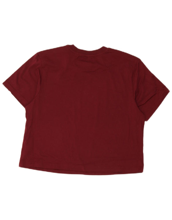 Adidas Womens Crop Oversized T-Shirt Top UK 8/10 Pequeno Borgonha Algodão