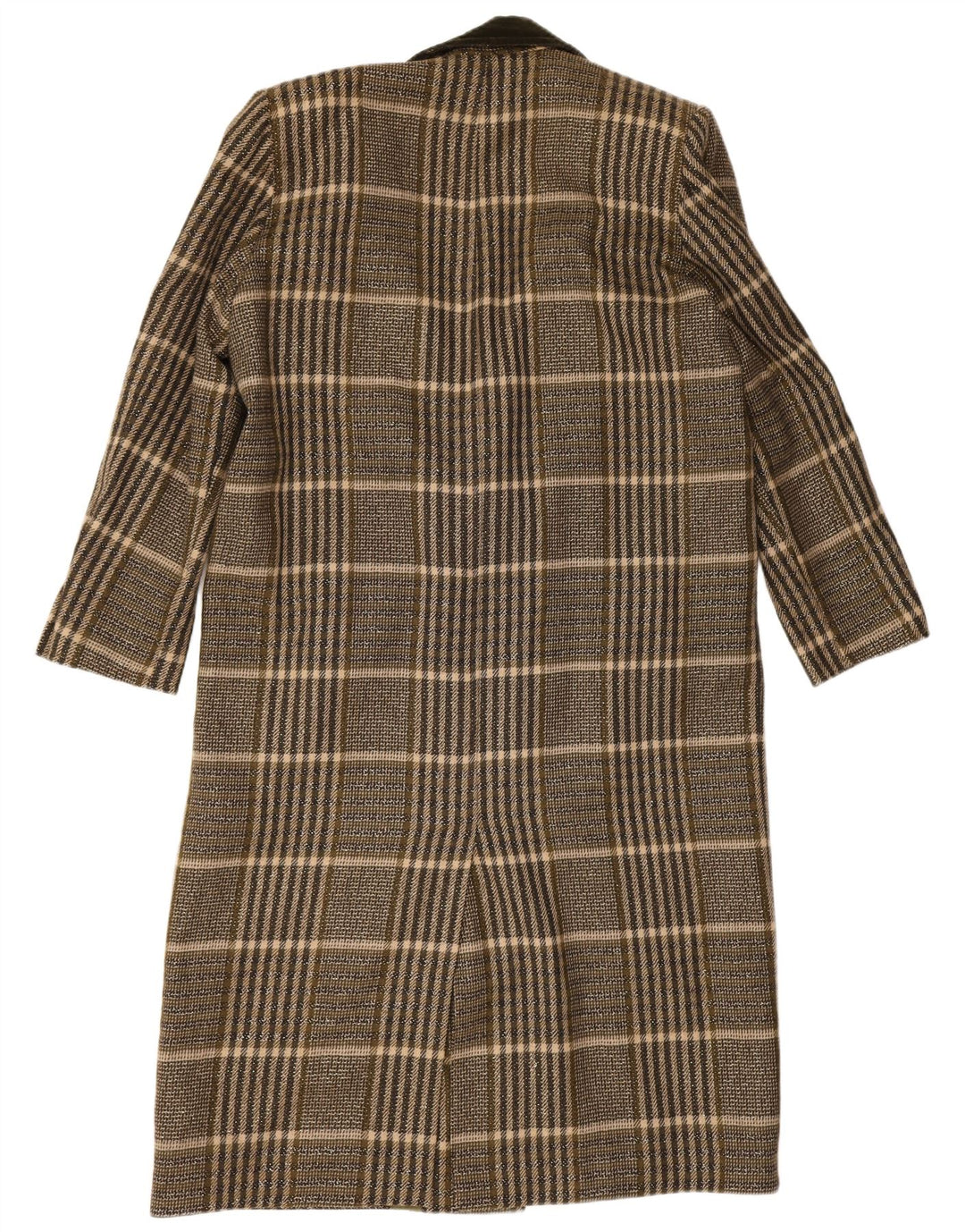 Sobretudo feminino vintage de grandes dimensões Reino Unido 14 xadrez cáqui médio