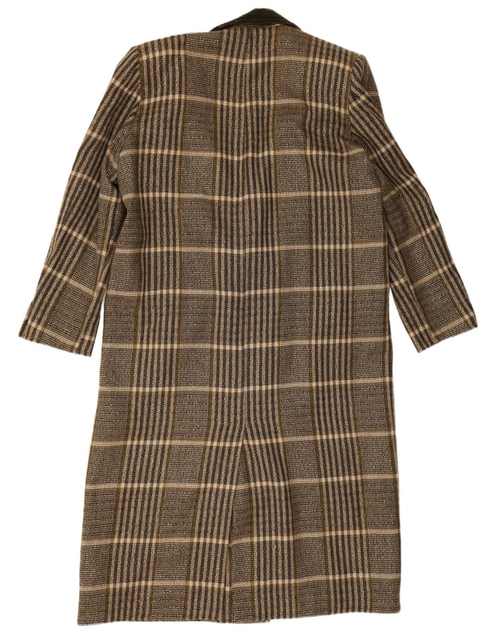 Sobretudo feminino vintage de grandes dimensões Reino Unido 14 xadrez cáqui médio