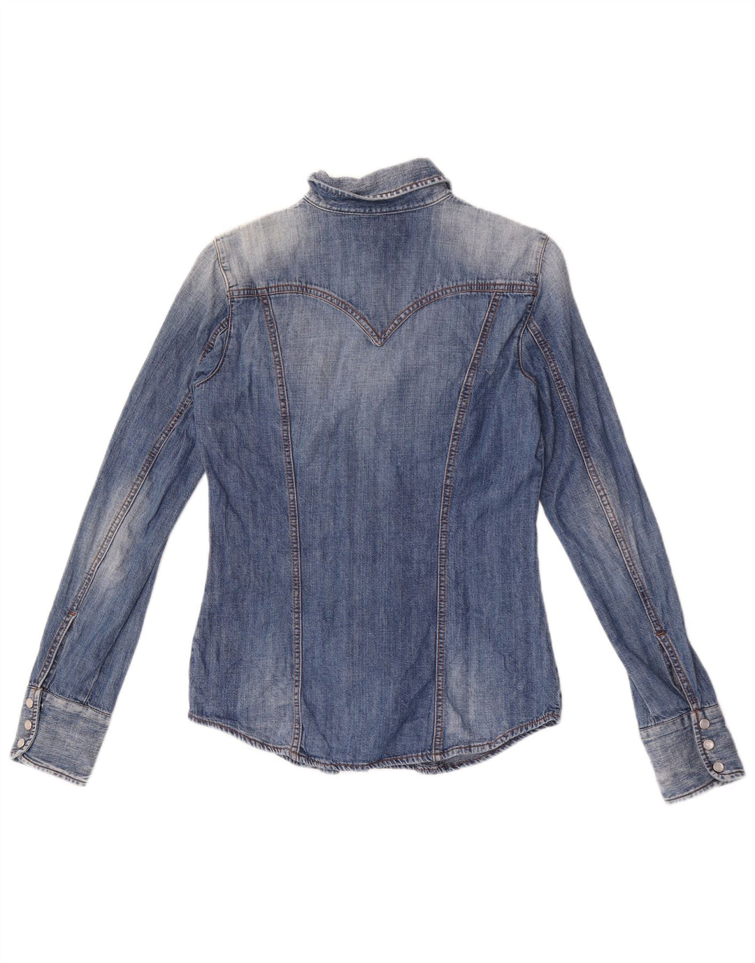 Camisa jeans feminina Gas UK 12 algodão azul médio