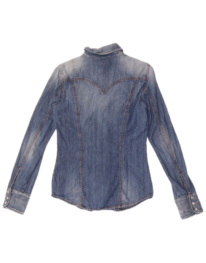 Camisa jeans feminina Gas UK 12 algodão azul médio