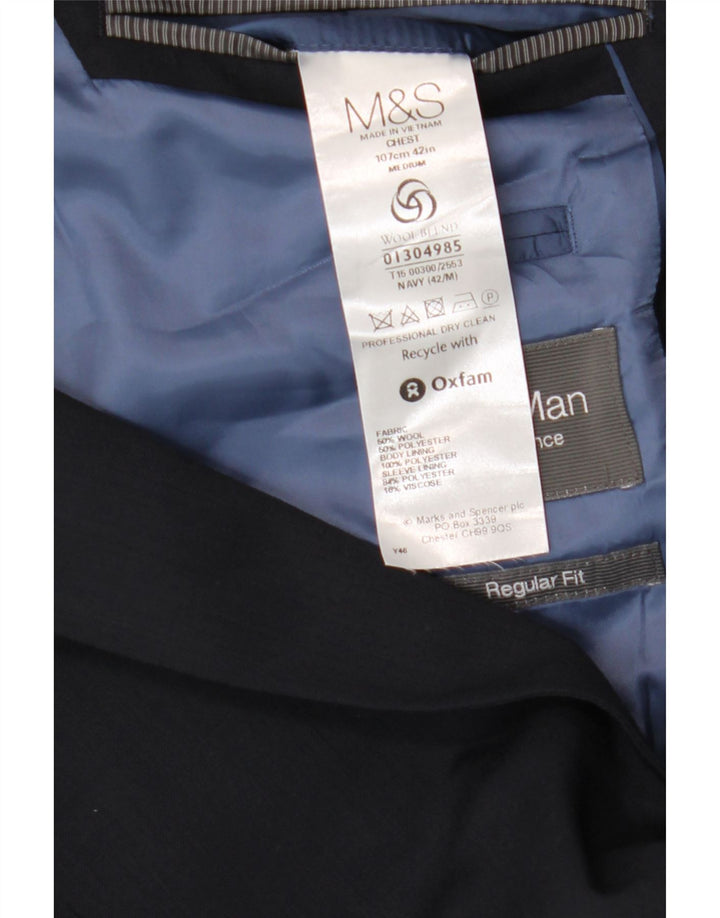 Jaqueta blazer masculina de 2 botões Marks & Spencer Reino Unido 42 grande lã azul marinho