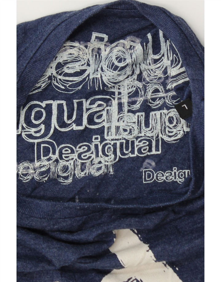 Camiseta gráfica masculina Desigual Top grande algodão azul marinho