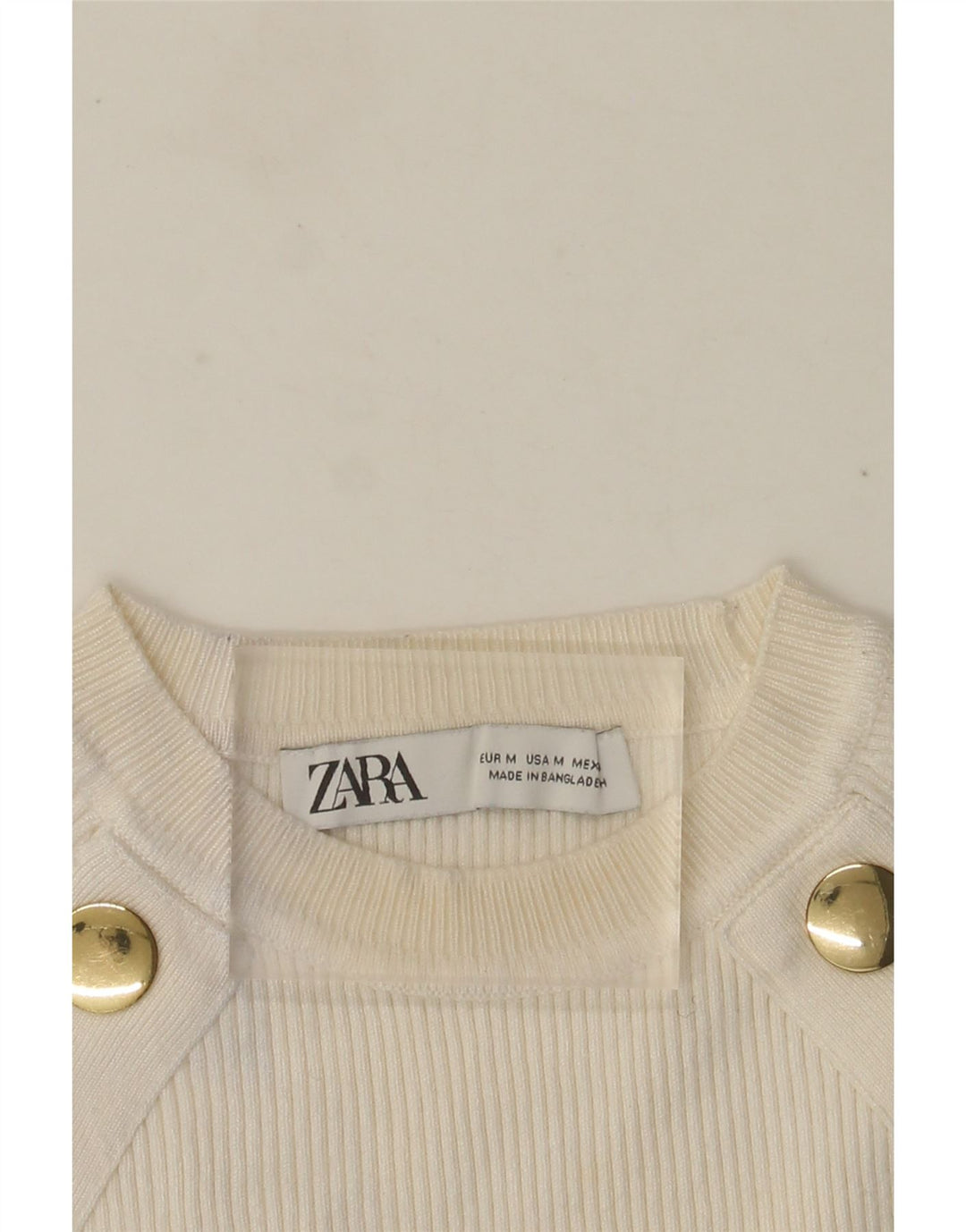 Suéter feminino Zara com gola redonda e gola redonda, Reino Unido 12 médio branco