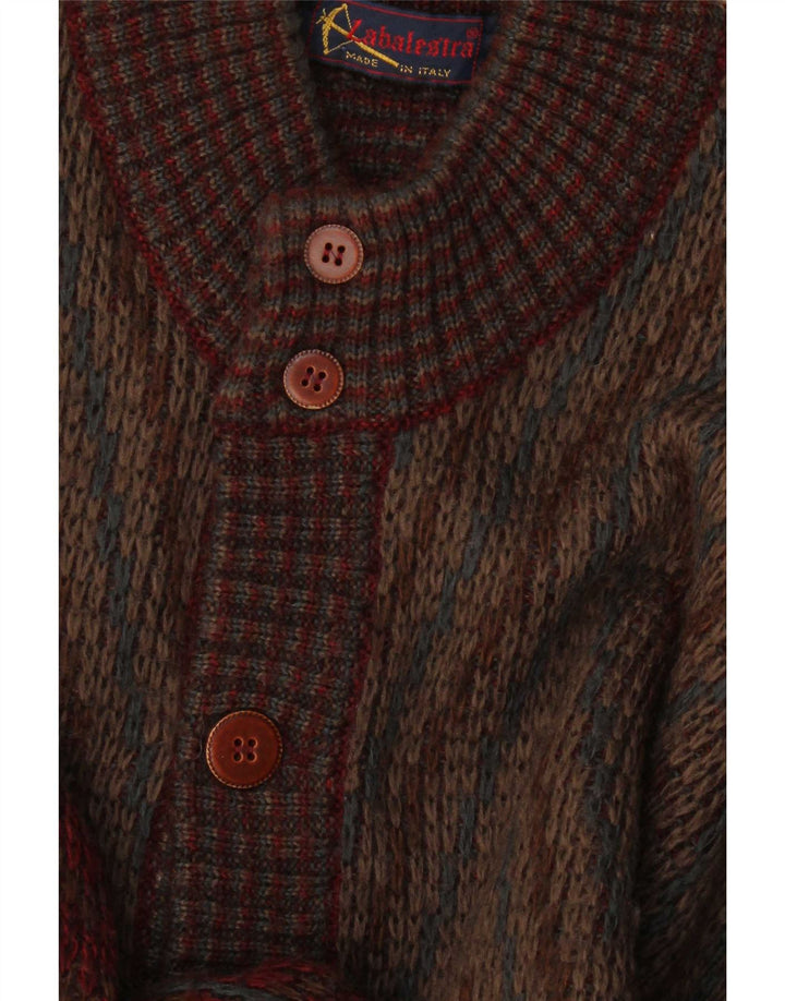 Suéter Cardigan Masculino Vintage Médio Borgonha Geométrico