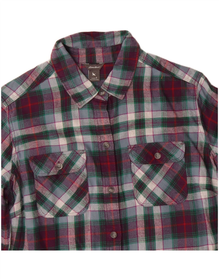 Camisa feminina de flanela Eddie Bauer UK 10 pequena algodão xadrez multicolorido