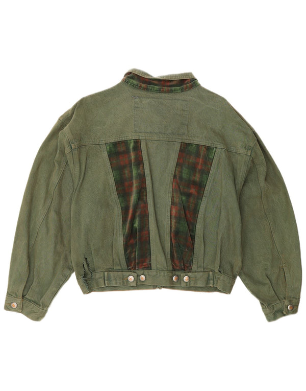 Jaqueta jeans feminina vintage Reino Unido 16 grande algodão xadrez verde