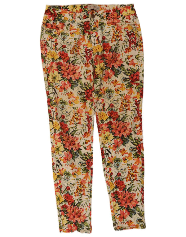 Calça feminina casual slim Zara UE 38 pequena W28 L28 floral multicolorida