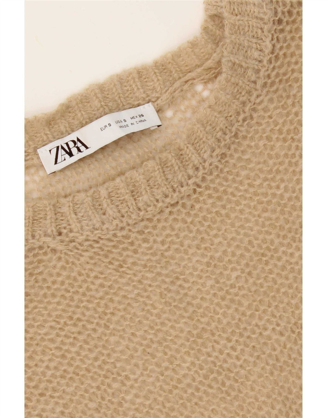 Zara Top feminino transparente manga comprida Reino Unido 10 pequeno bege